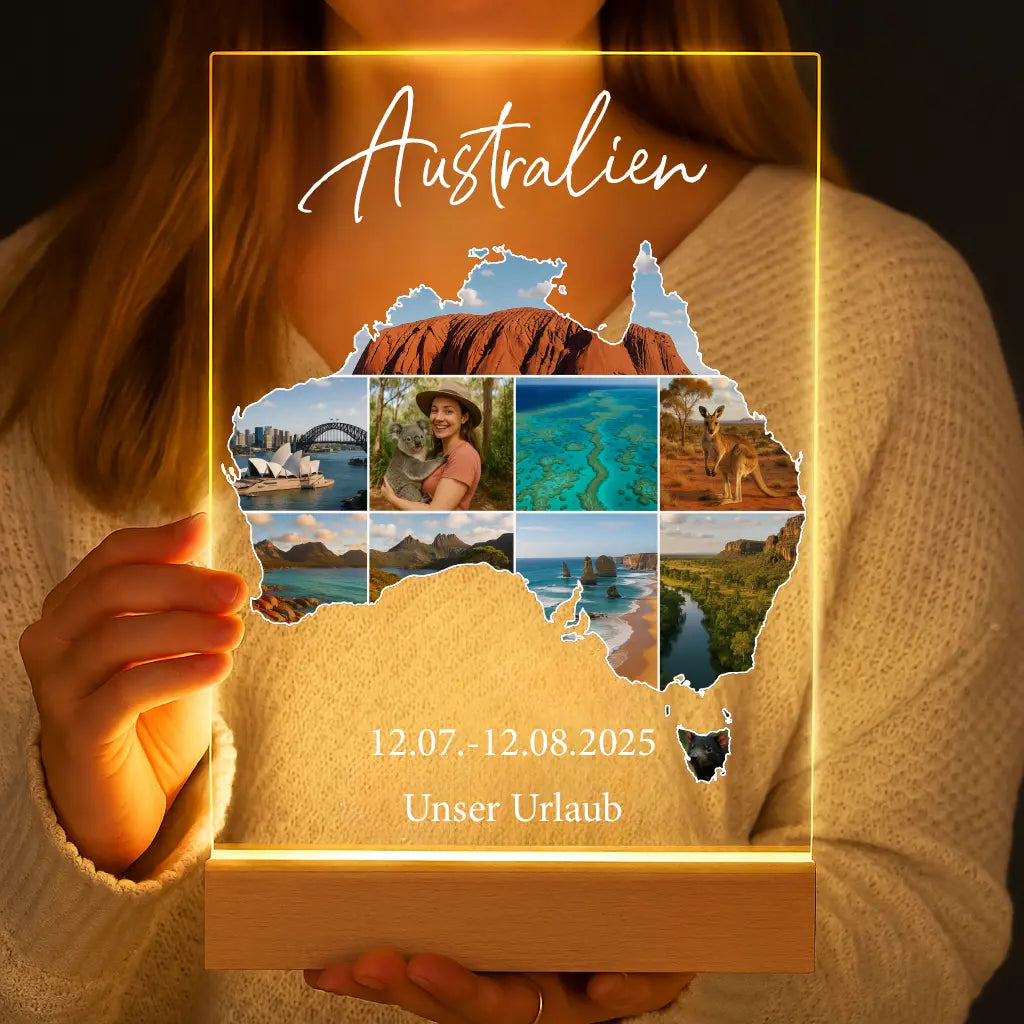 Personalisierte LED-Lampe aus Acrylglas "Unser Urlaub"