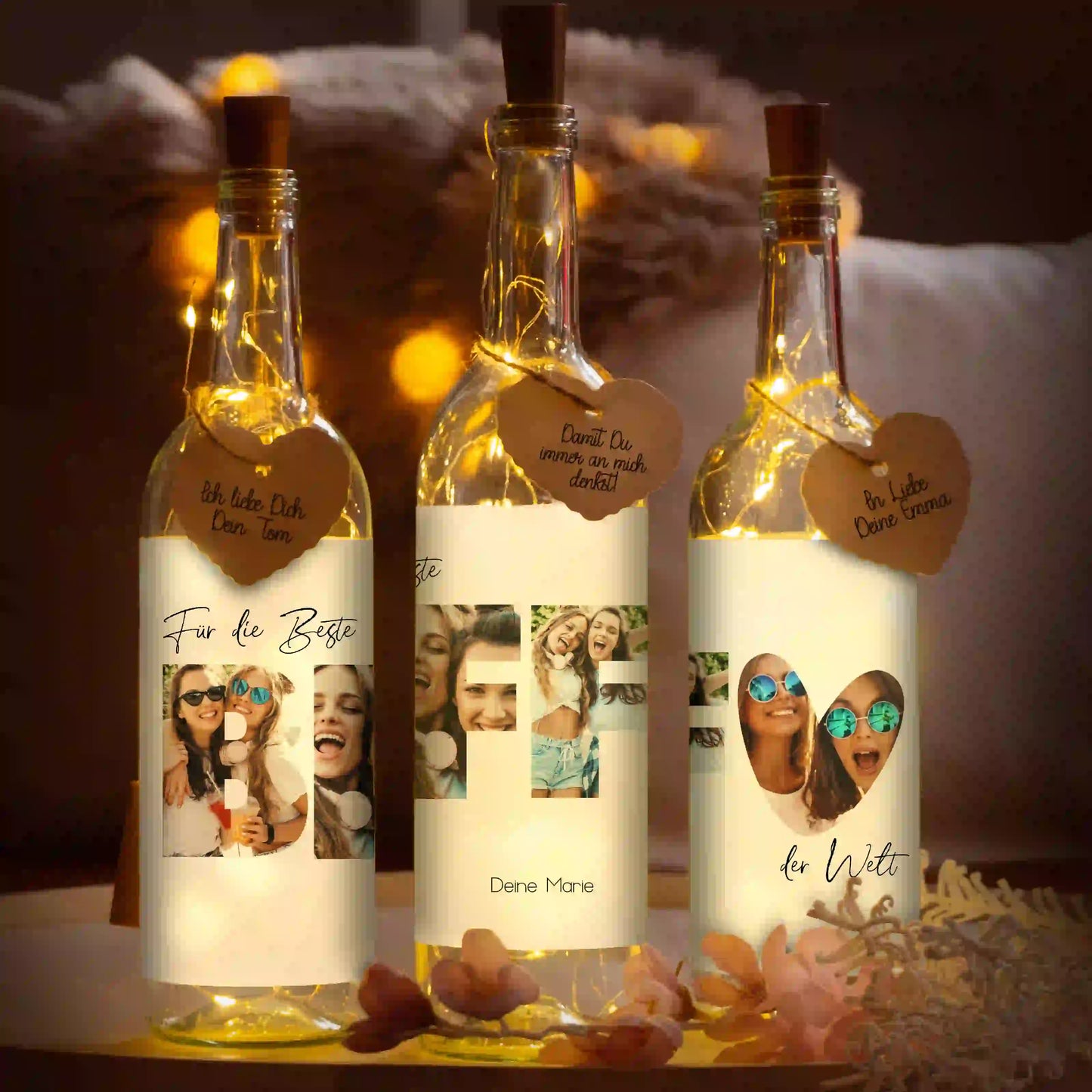 Personalisierte Lichterflasche "Fotocollage #3"