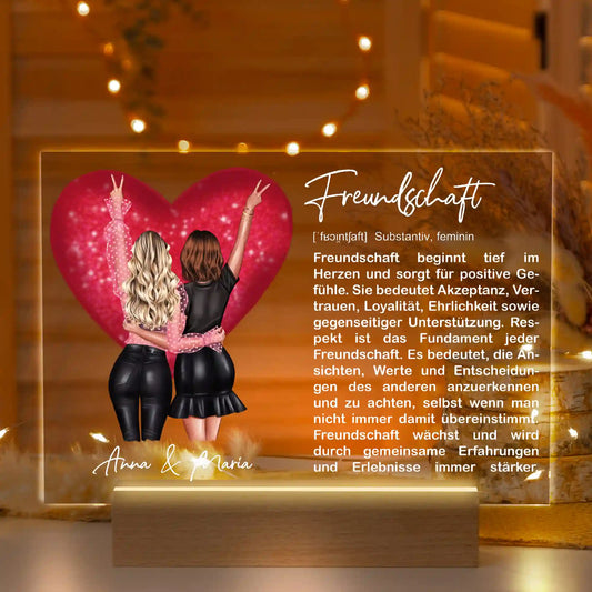 Personalisierte LED-Lampe aus Acrylglas "Definition unserer Freundschaft"