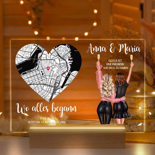 Personalisierte LED-Lampe aus Acrylglas "Wo unsere Freundschaft begann"