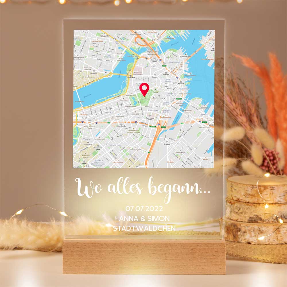 Personalisiertes Bild auf Acrylglas "Wo alles begann #1" | Deine Stadt - Deine Karte - Deine Liebe