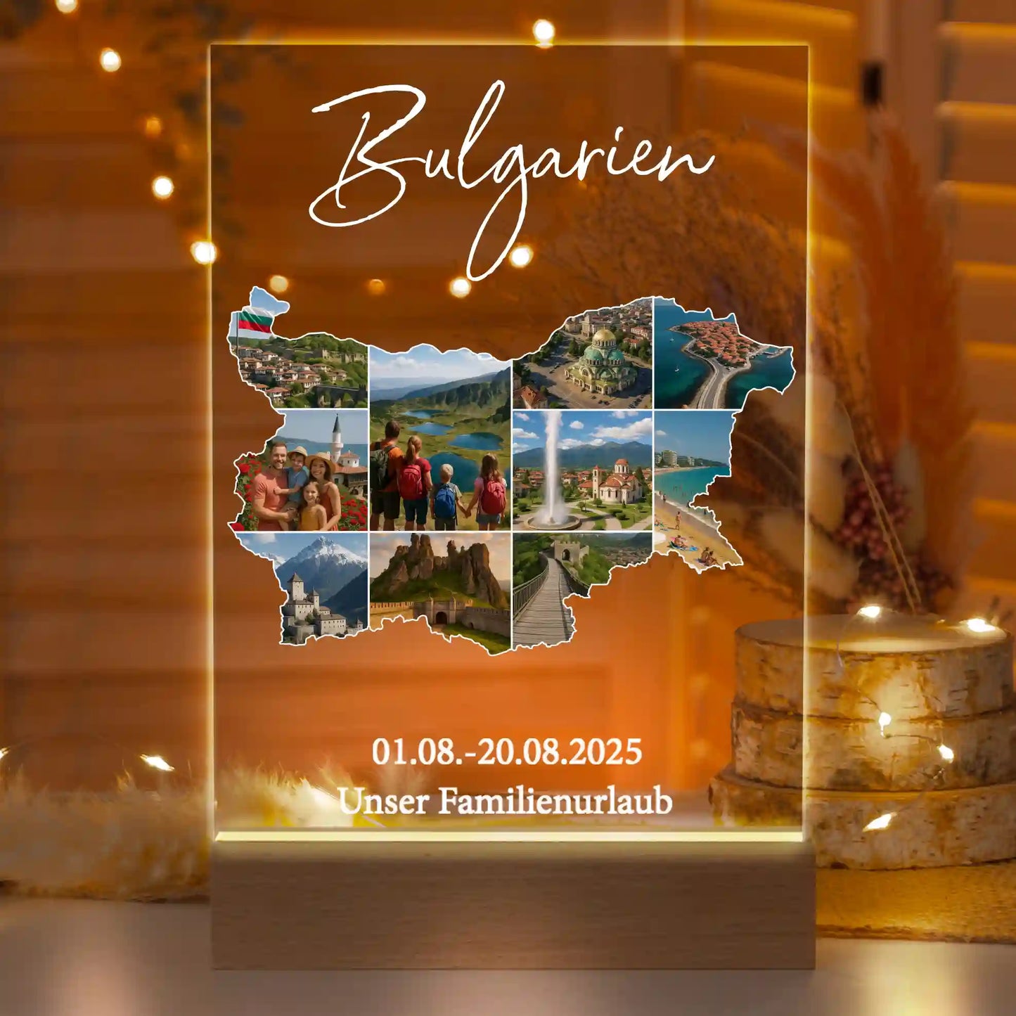 Personalisierte LED-Lampe aus Acrylglas "Unser Urlaub"