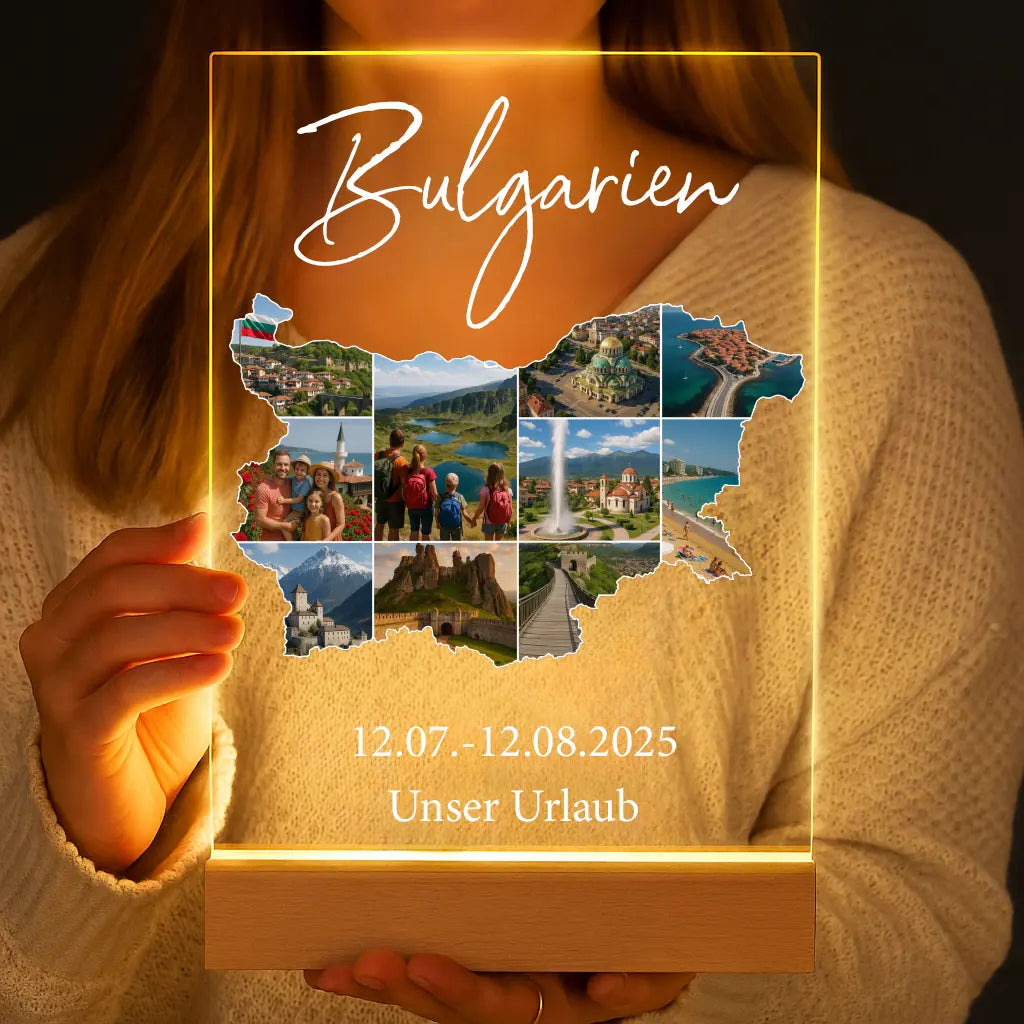 Personalisierte LED-Lampe aus Acrylglas "Unser Urlaub"