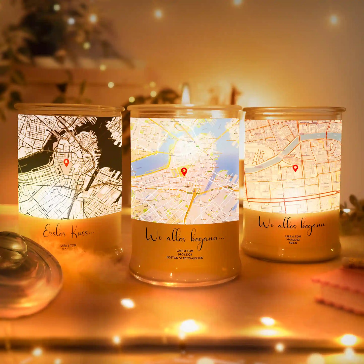 Personalisierte Duftkerze "Wo alles begann #1" | Deine Stadt - Deine Karte - Deine Liebe