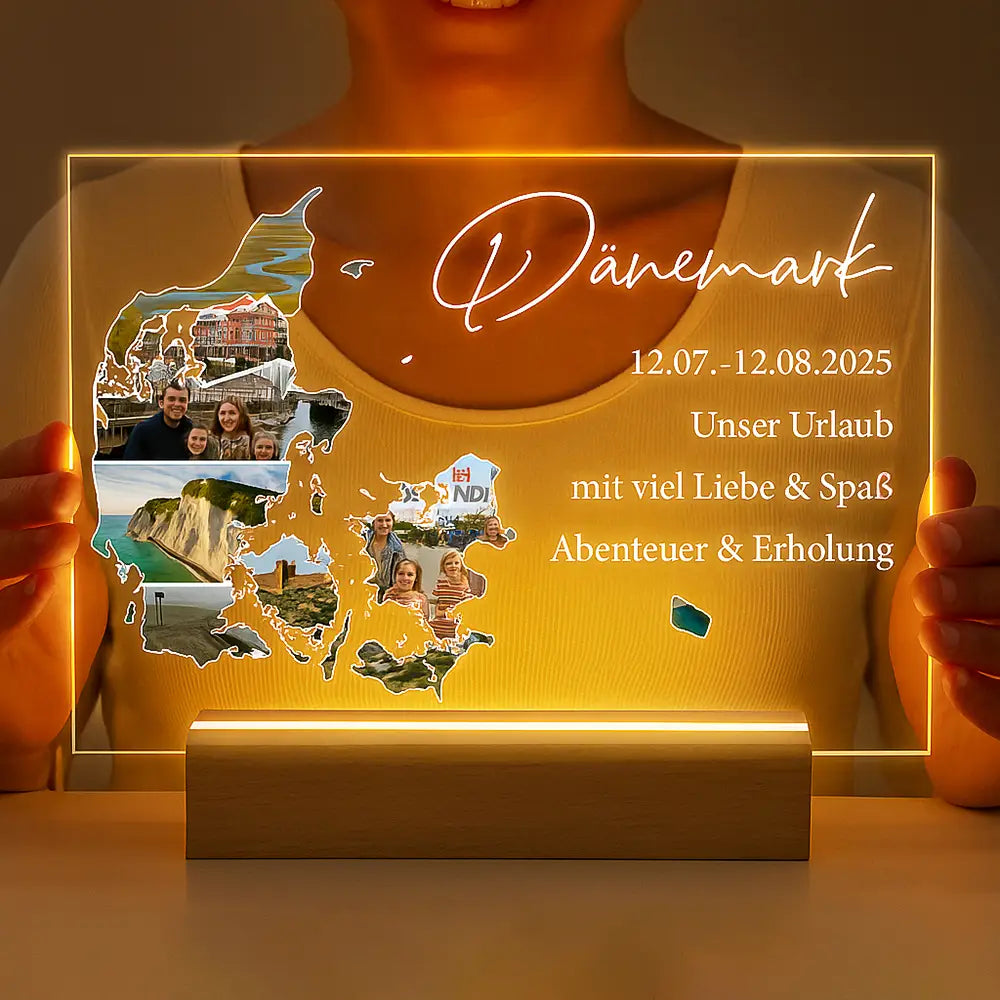 Personalisierte LED-Lampe aus Acrylglas "Unser Urlaub"