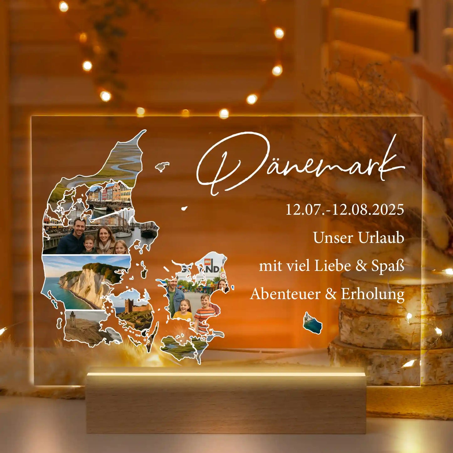 Personalisierte LED-Lampe aus Acrylglas "Unser Urlaub"