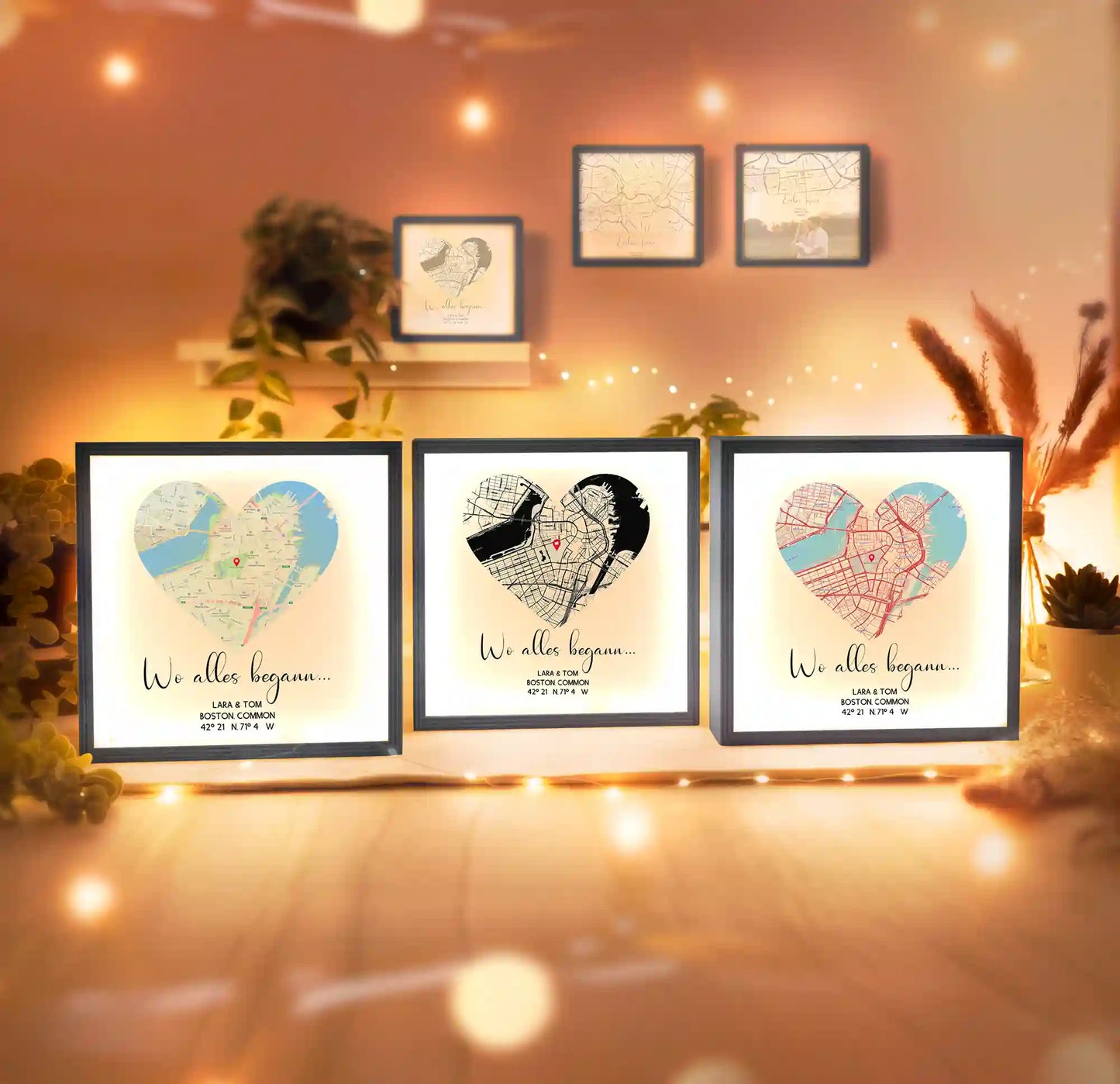 Beleuchteter Bilderrahmen inkl. personalisiertem Bild "Wo alles begann #2" | Deine Stadt - Deine Karte - Deine Liebe