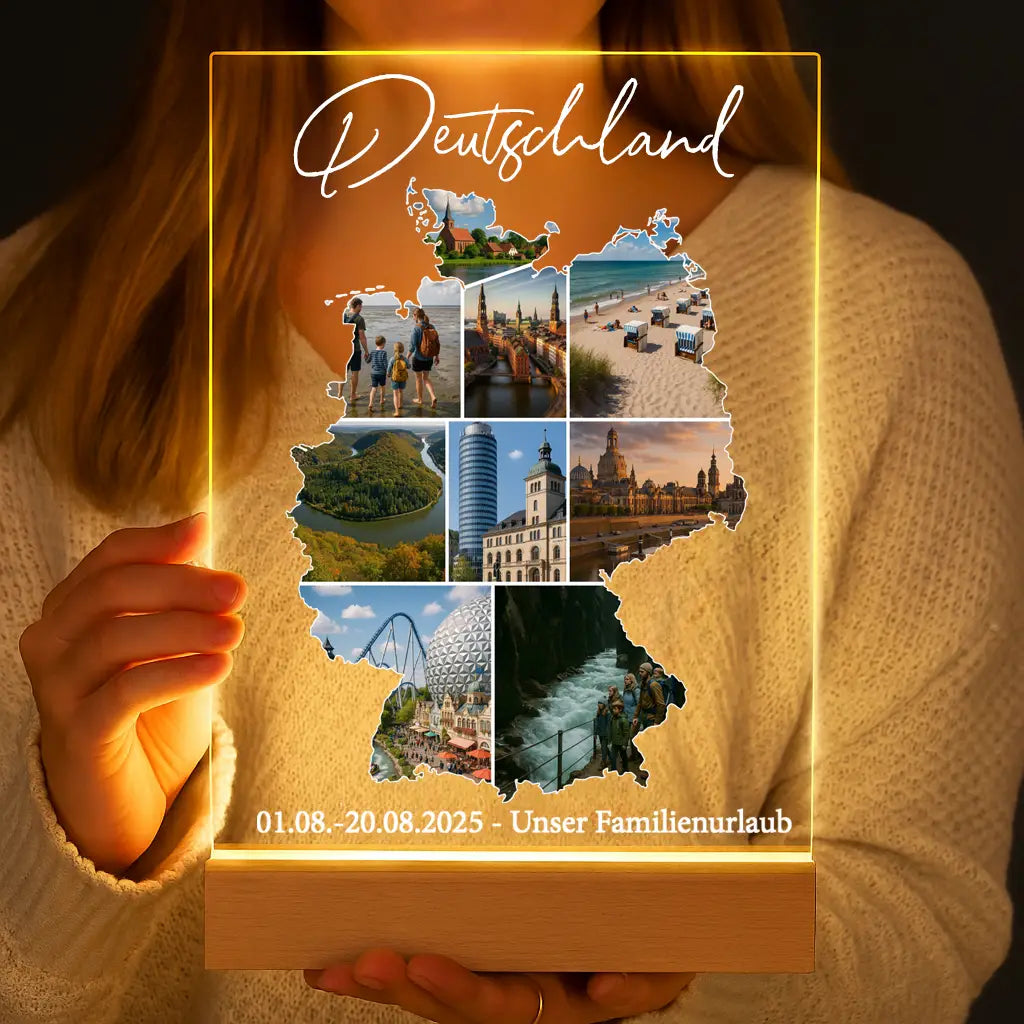 Personalisierte LED-Lampe aus Acrylglas "Unser Urlaub"
