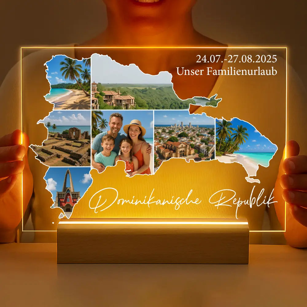 Personalisierte LED-Lampe aus Acrylglas "Unser Urlaub"