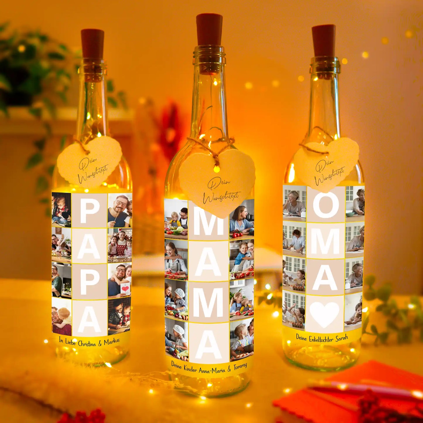 Personalisierte Lichterflasche "Fotocollage #4"