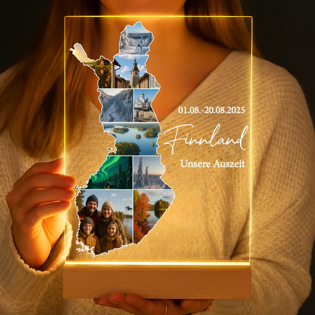 Personalisierte LED-Lampe aus Acrylglas "Unser Urlaub"