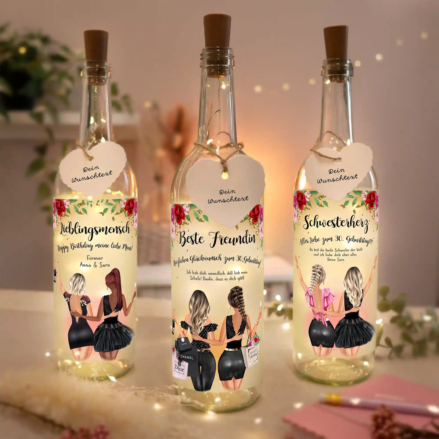 Personalisierte Lichterflasche "Auf uns!"