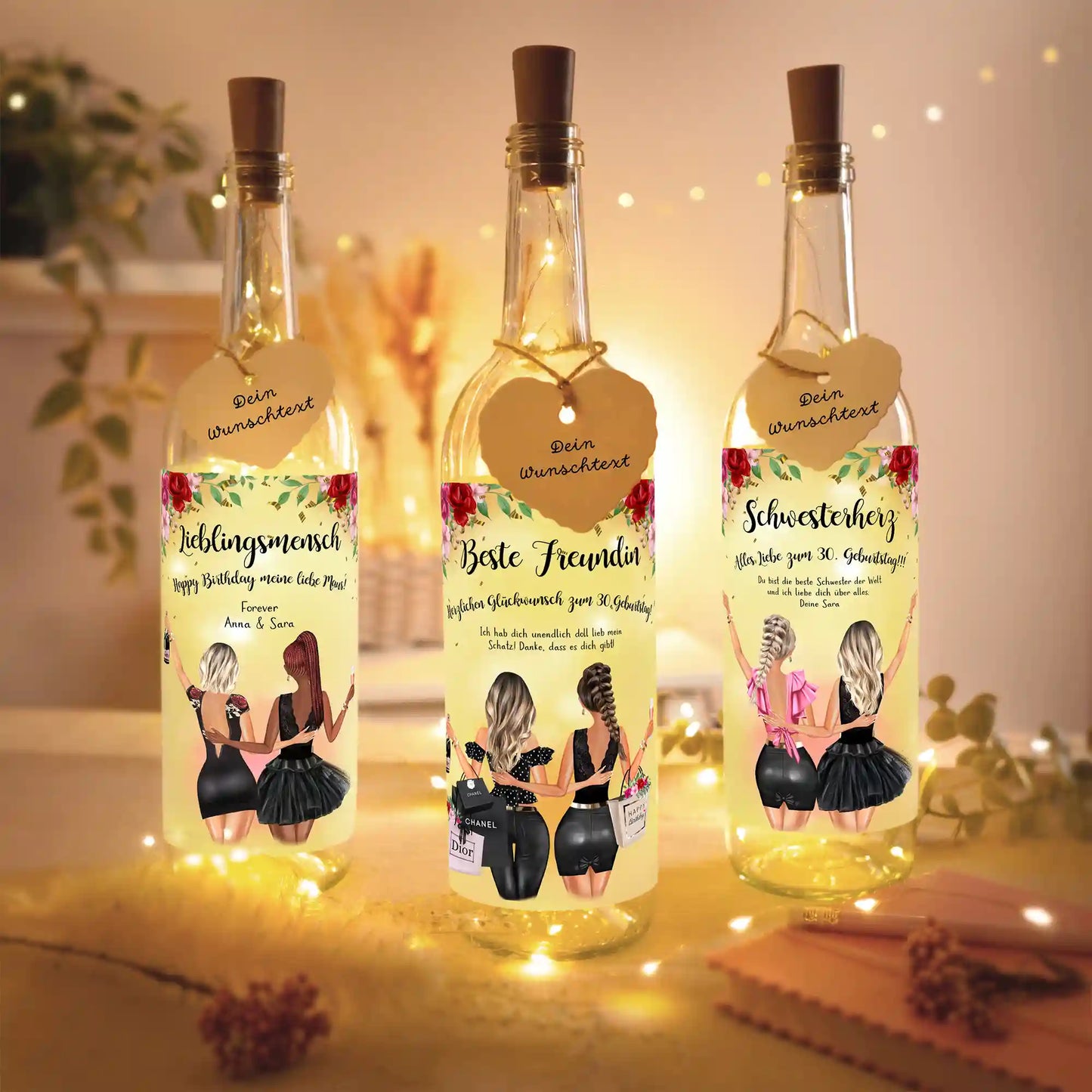 Personalisierte Lichterflasche "Auf uns!"