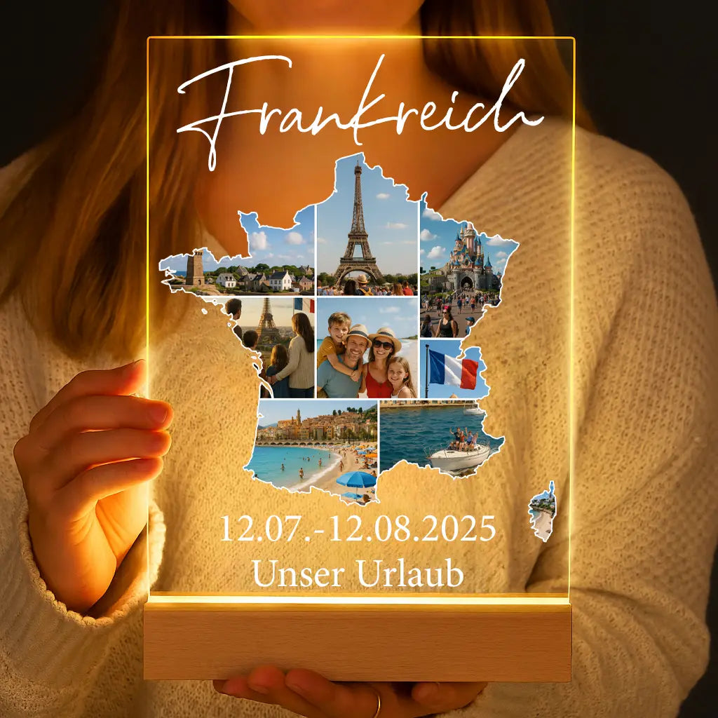 Personalisierte LED-Lampe aus Acrylglas "Unser Urlaub"