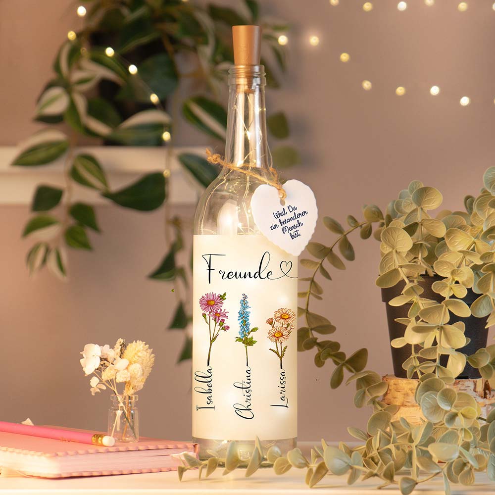 Personalisierte Lichterflasche "Geburtsblume"