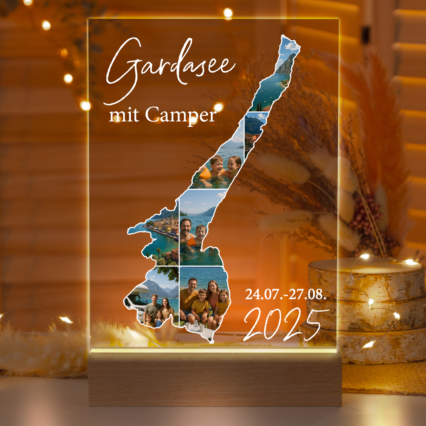 Personalisierte LED-Lampe aus Acrylglas "Unser Urlaub"