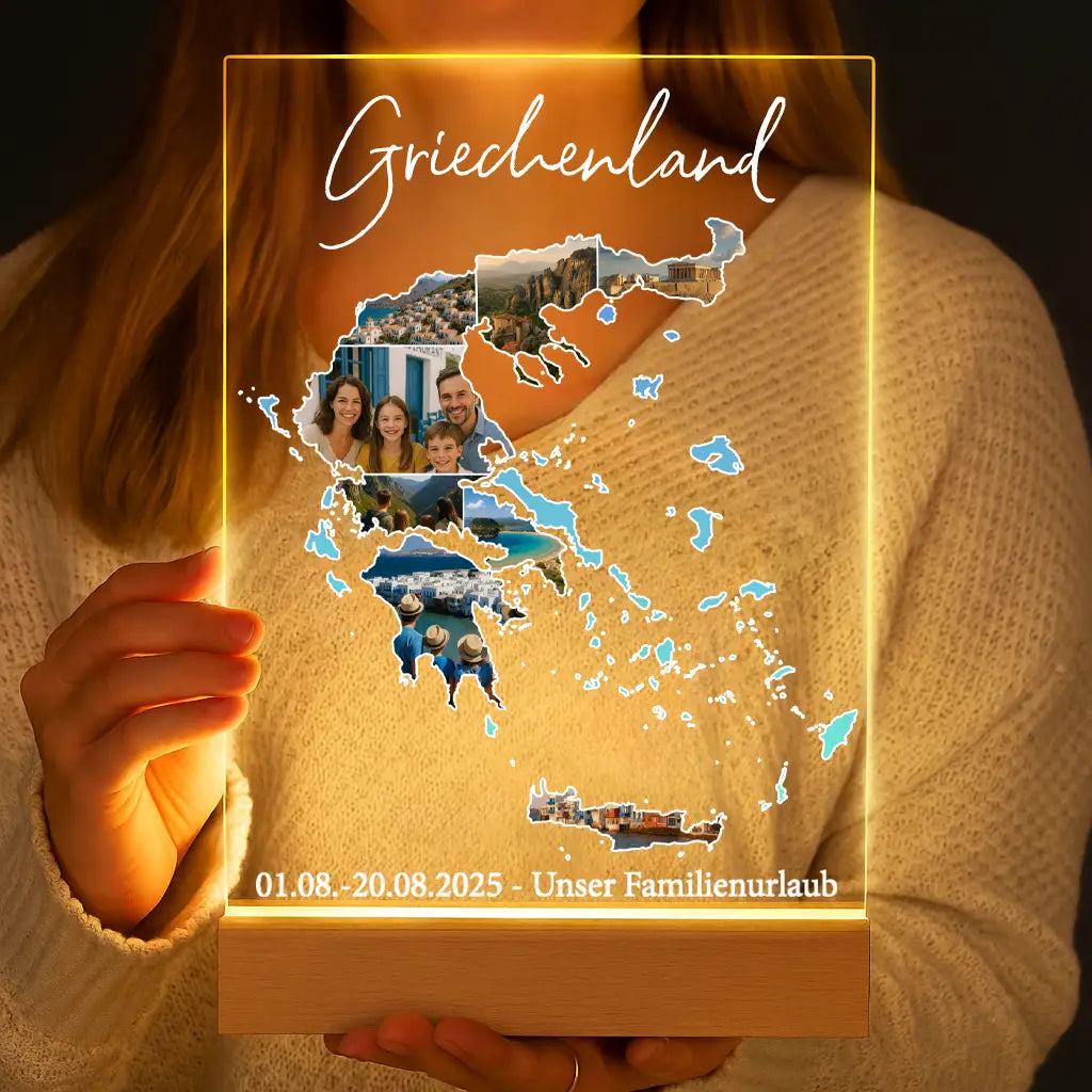 Personalisierte LED-Lampe aus Acrylglas "Unser Urlaub"