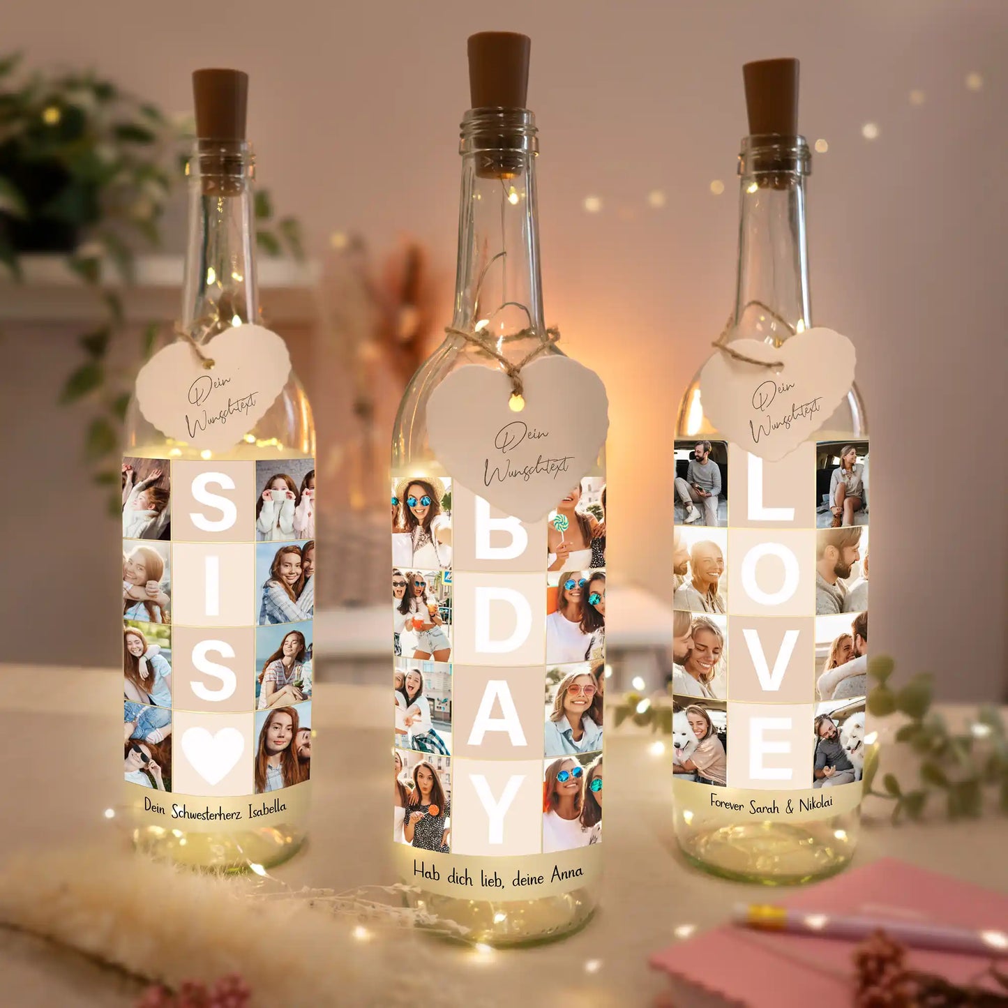 Personalisierte Lichterflasche "Fotocollage #4"