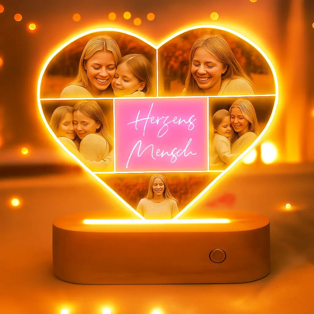 Personalisierte Herz-LED-Lampe aus Acrylglas "Fotocollage #6"
