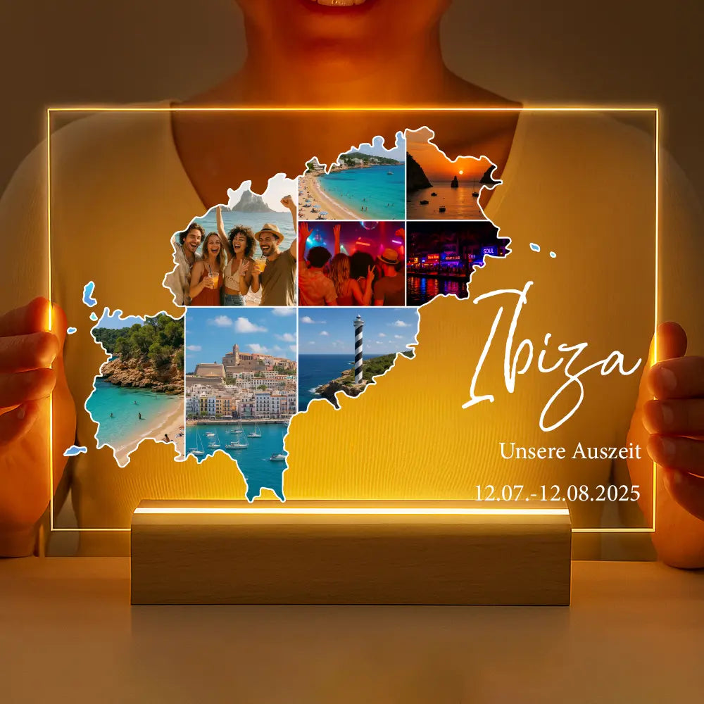 Personalisierte LED-Lampe aus Acrylglas "Unser Urlaub"