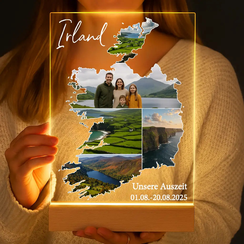 Personalisierte LED-Lampe aus Acrylglas "Unser Urlaub"