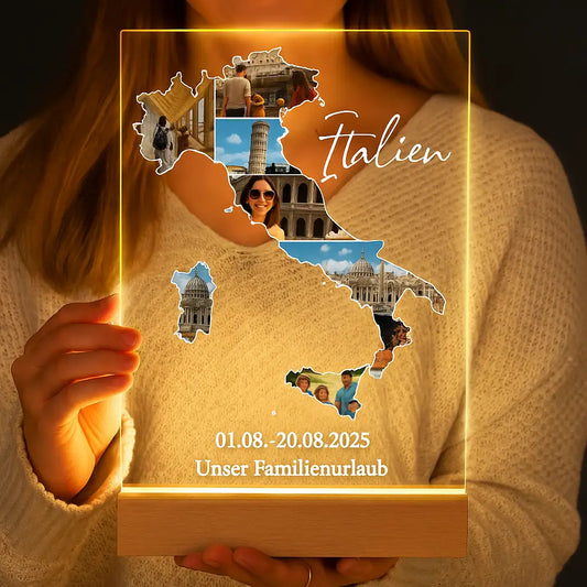 Personalisierte LED-Lampe aus Acrylglas "Unser Urlaub"