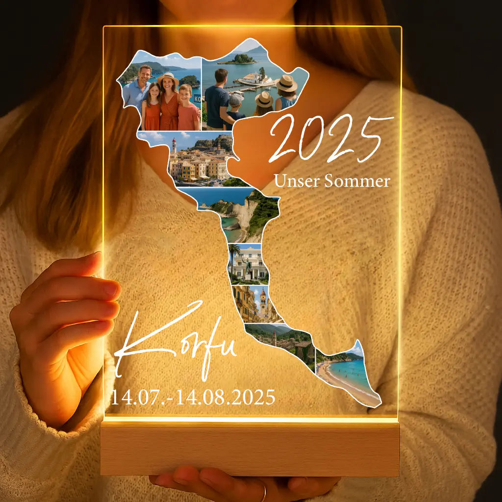 Personalisierte LED-Lampe aus Acrylglas "Unser Urlaub"