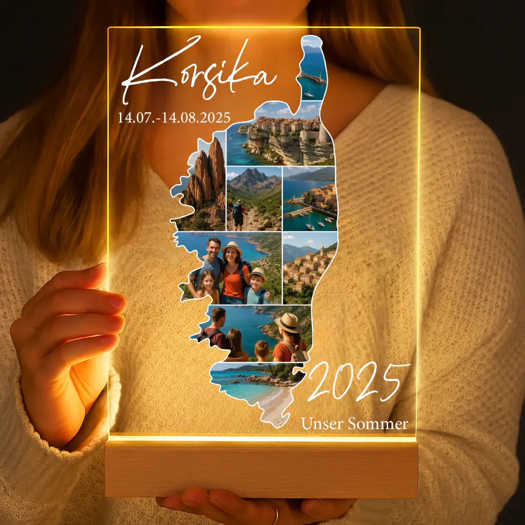 Personalisierte LED-Lampe aus Acrylglas "Unser Urlaub"