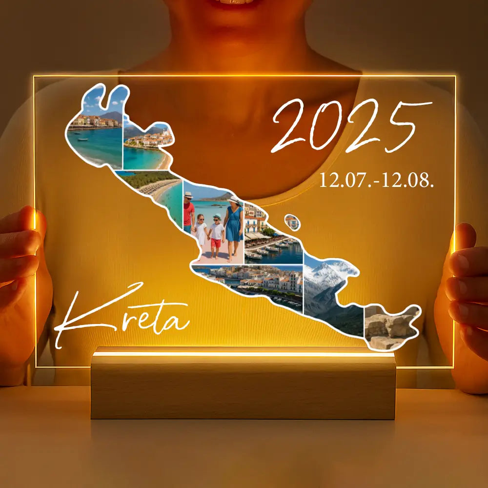 Personalisierte LED-Lampe aus Acrylglas "Unser Urlaub"
