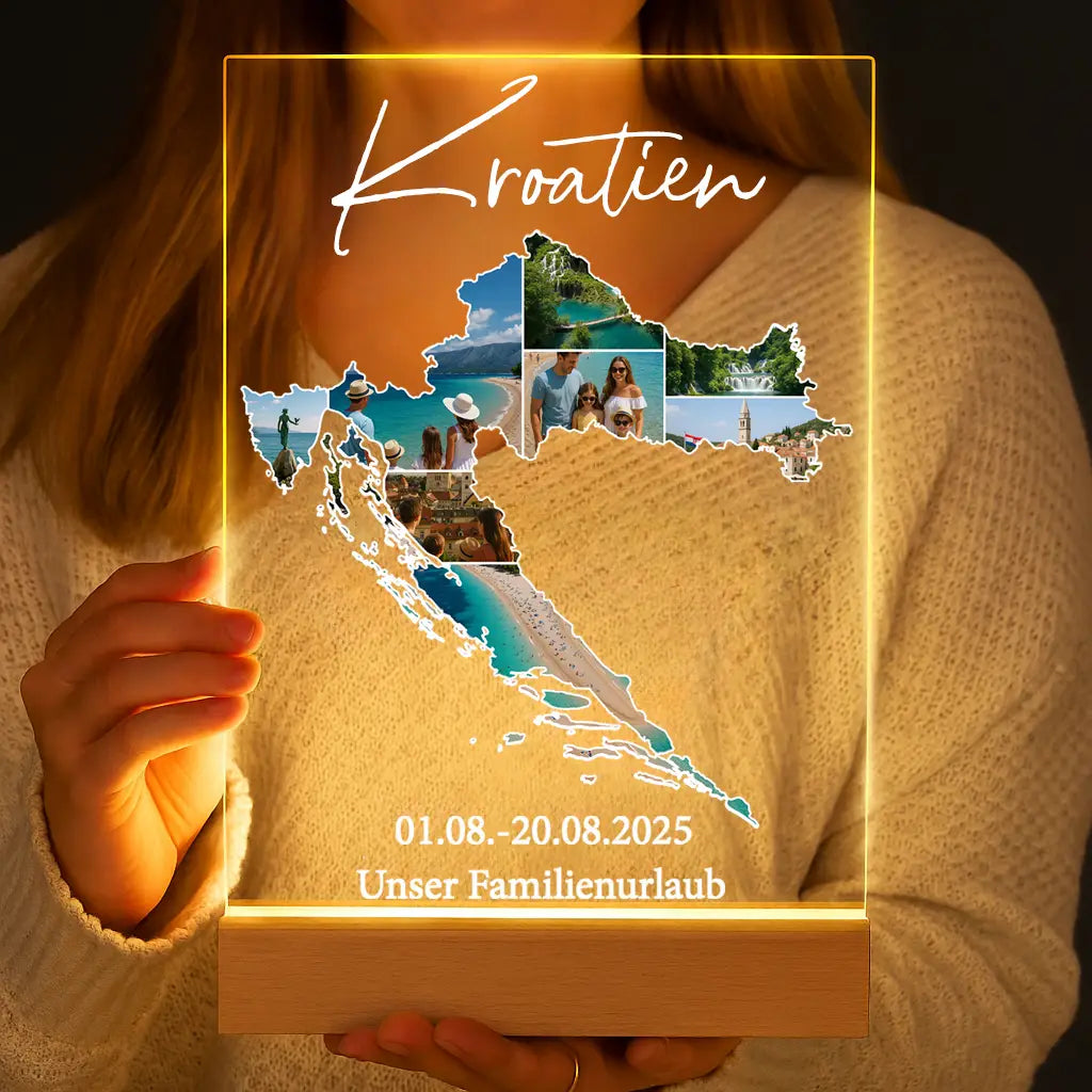 Personalisierte LED-Lampe aus Acrylglas "Unser Urlaub"