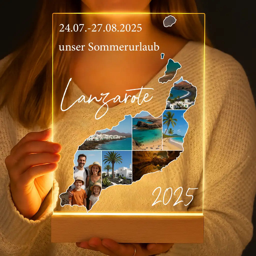 Personalisierte LED-Lampe aus Acrylglas "Unser Urlaub"