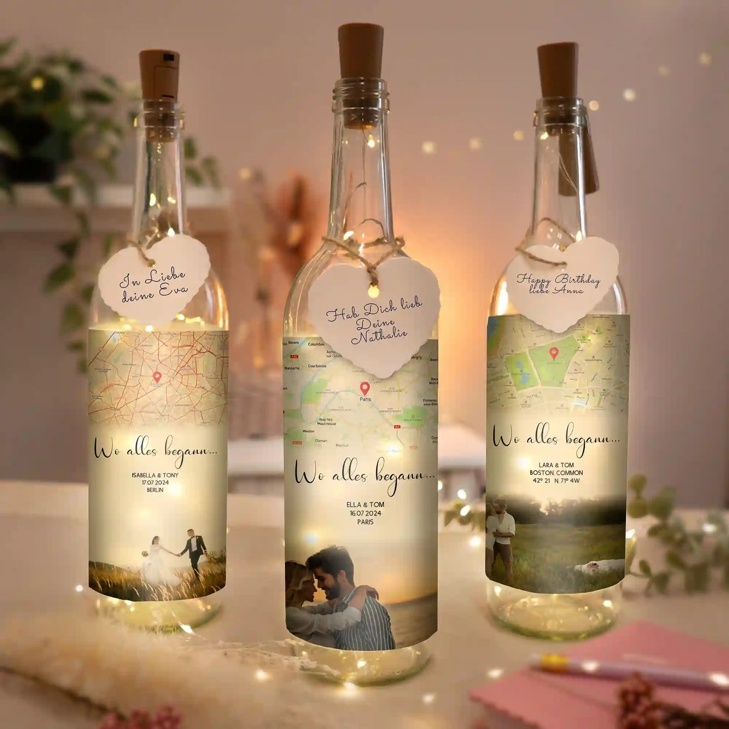 Personalisierte Lichterflasche "Wo alles begann #3" | Deine Stadt - Deine Karte - Deine Liebe