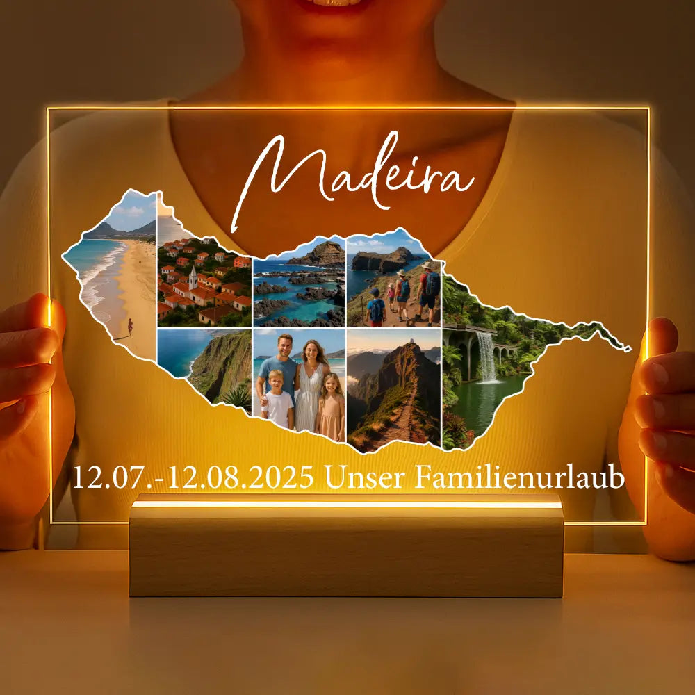 Personalisierte LED-Lampe aus Acrylglas "Unser Urlaub"