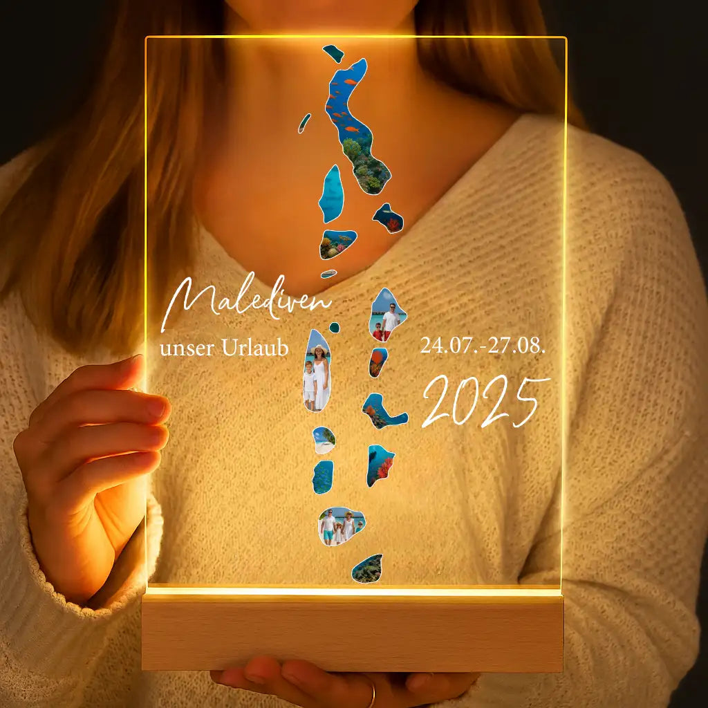 Personalisierte LED-Lampe aus Acrylglas "Unser Urlaub"