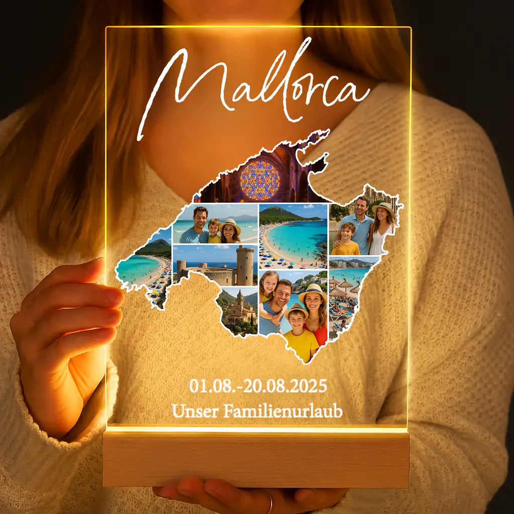 Personalisierte LED-Lampe aus Acrylglas "Unser Urlaub"