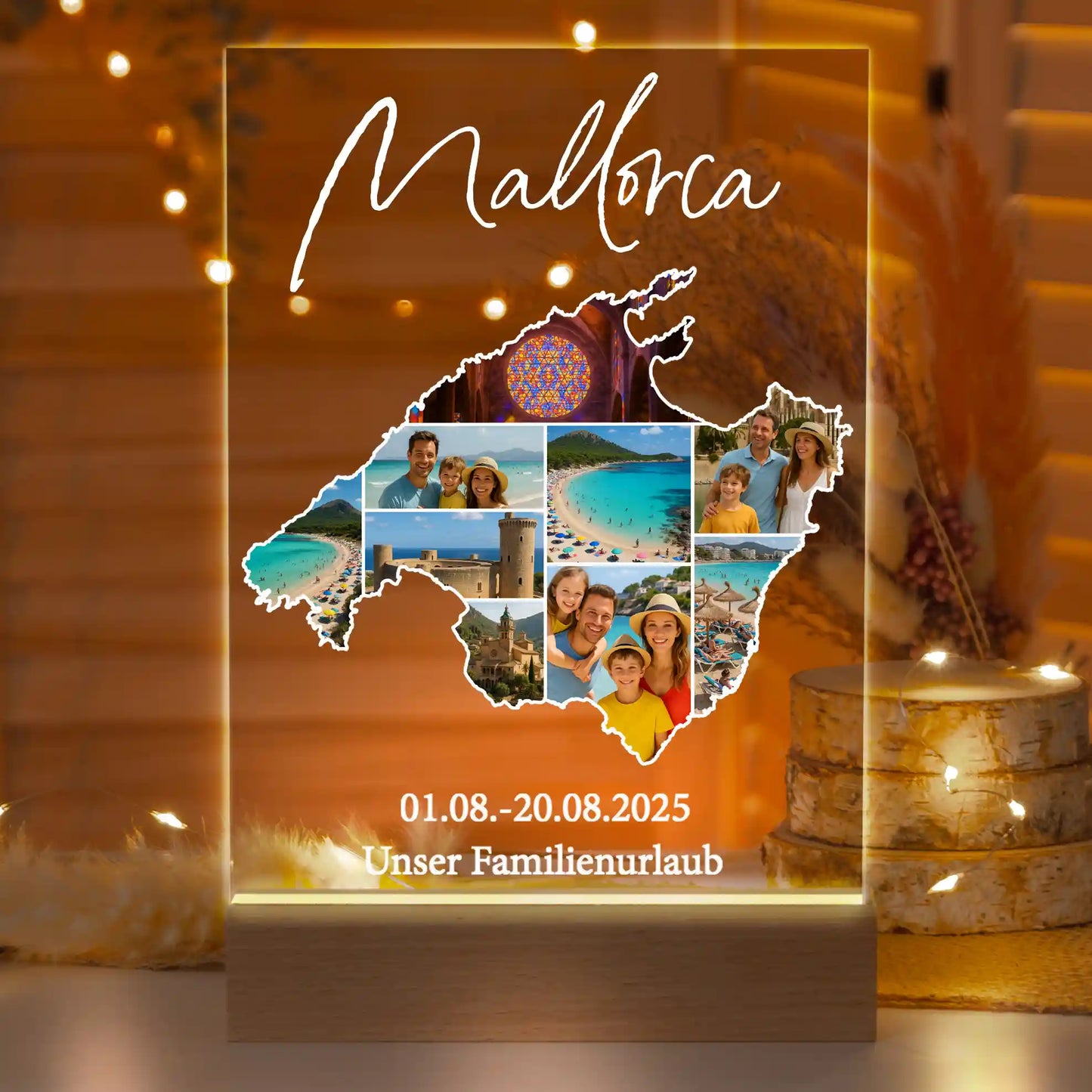 Personalisierte LED-Lampe aus Acrylglas "Unser Urlaub"