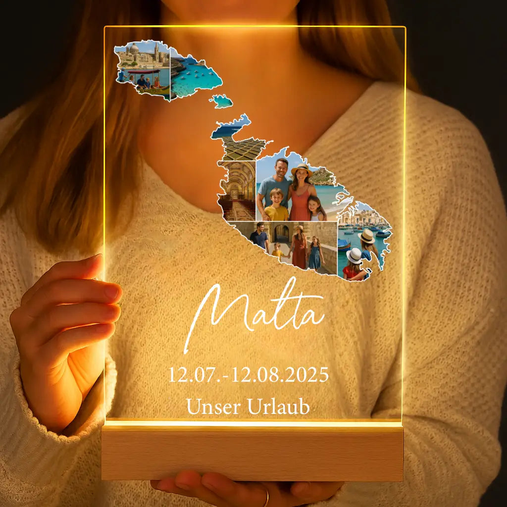 Personalisierte LED-Lampe aus Acrylglas "Unser Urlaub"