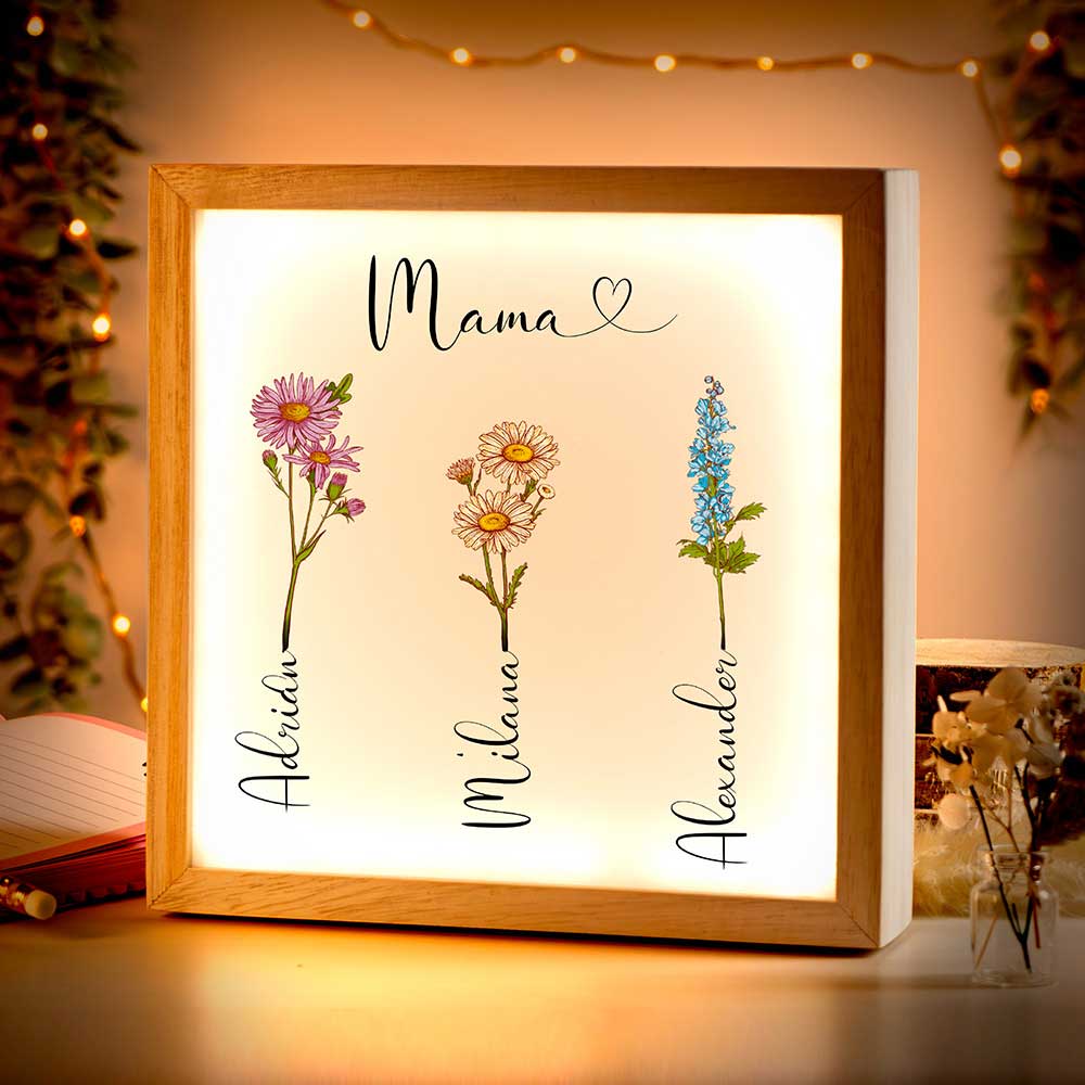 Beleuchteter Bilderrahmen inkl. personalisiertem Bild "Geburtsblume"