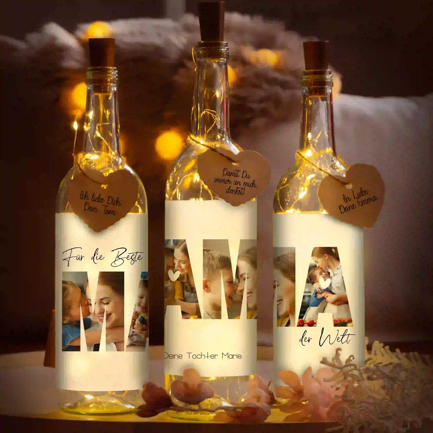 Personalisierte Lichterflasche "Fotocollage #3"
