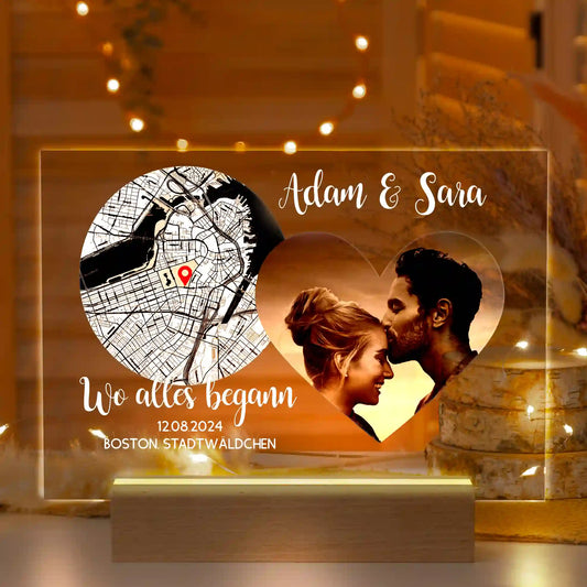Personalisierte LED-Lampe aus Acrylglas "Wo alles begann #4" | Deine Stadt - Deine Karte - Deine Liebe