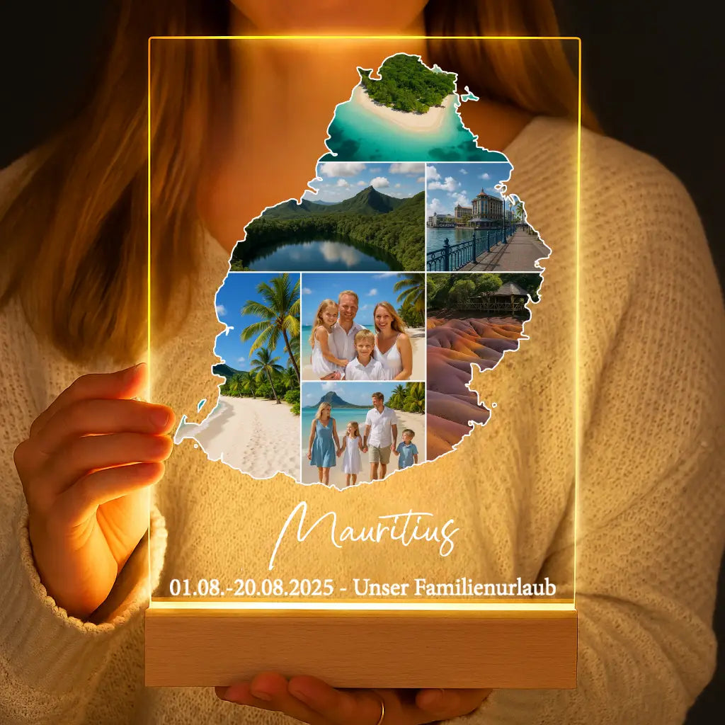 Personalisierte LED-Lampe aus Acrylglas "Unser Urlaub"