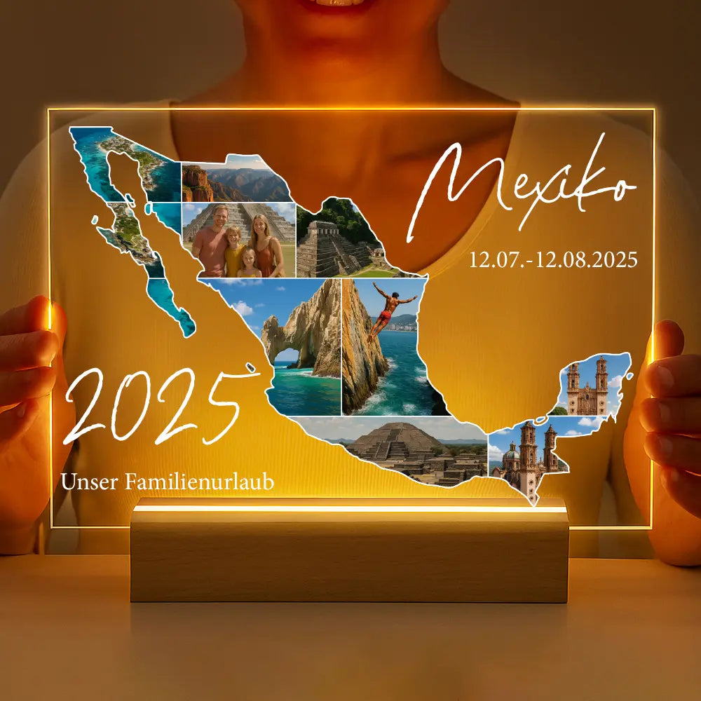 Personalisierte LED-Lampe aus Acrylglas "Unser Urlaub"