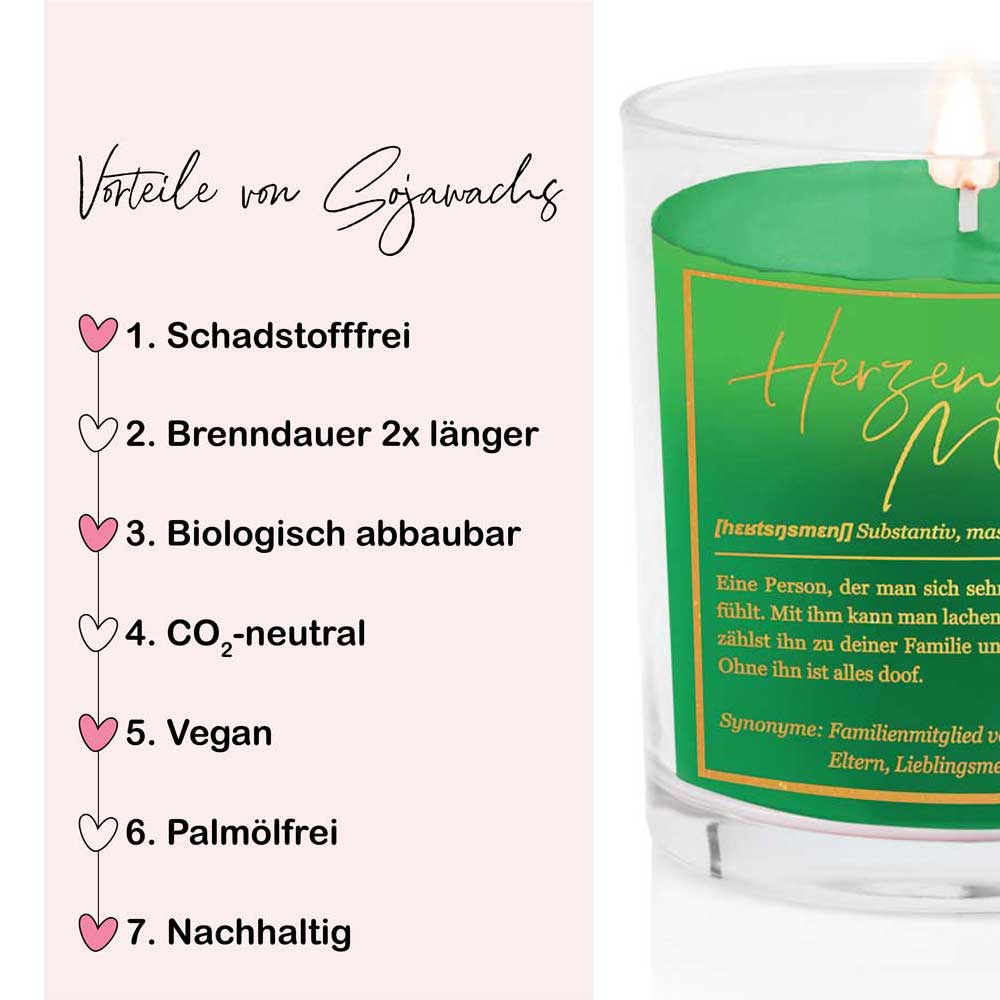 Duftkerze im Glas mit Spruch als Geschenk Nr. 1 "Definition" - Mittelgroß | Duft & Farbe wählbar | goldene Schrift | Handgegossen in Bayern | 100% Sojawachs | 200 g Wachs | 50 h Brenndauer
