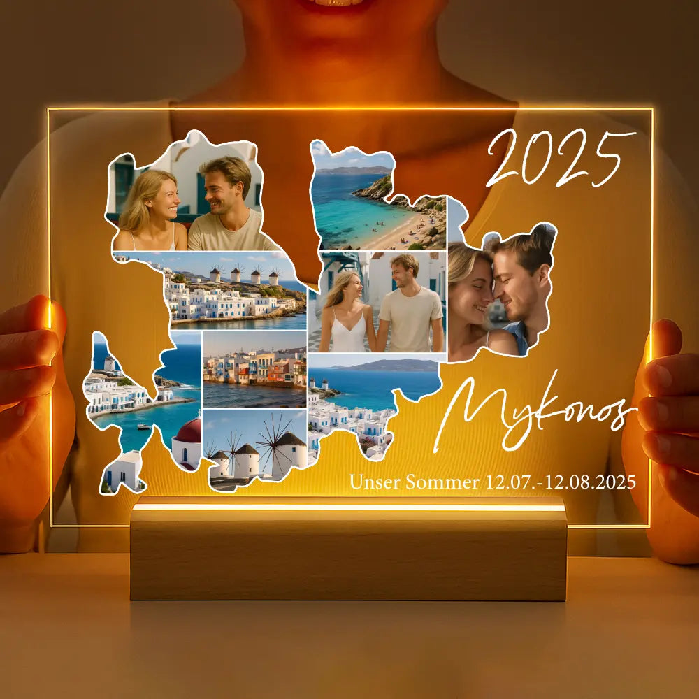 Personalisierte LED-Lampe aus Acrylglas "Unser Urlaub"