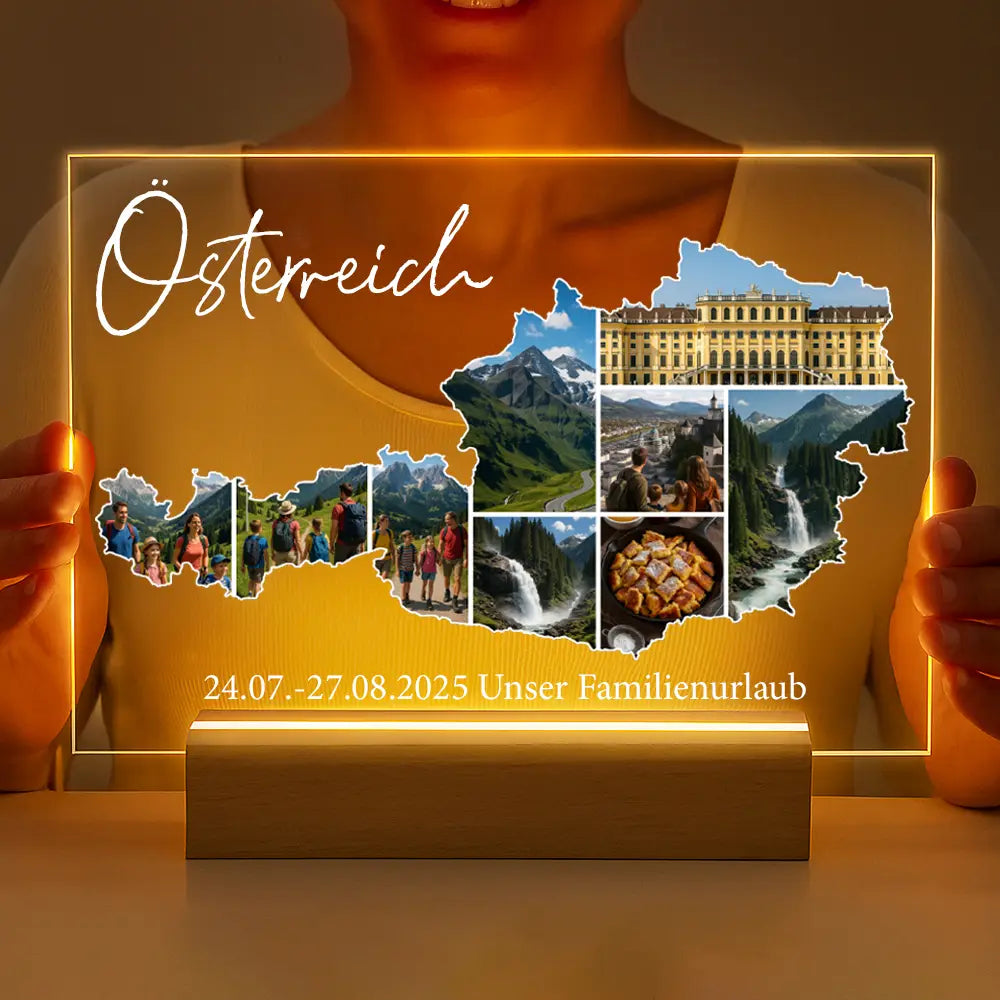 Personalisierte LED-Lampe aus Acrylglas "Unser Urlaub"