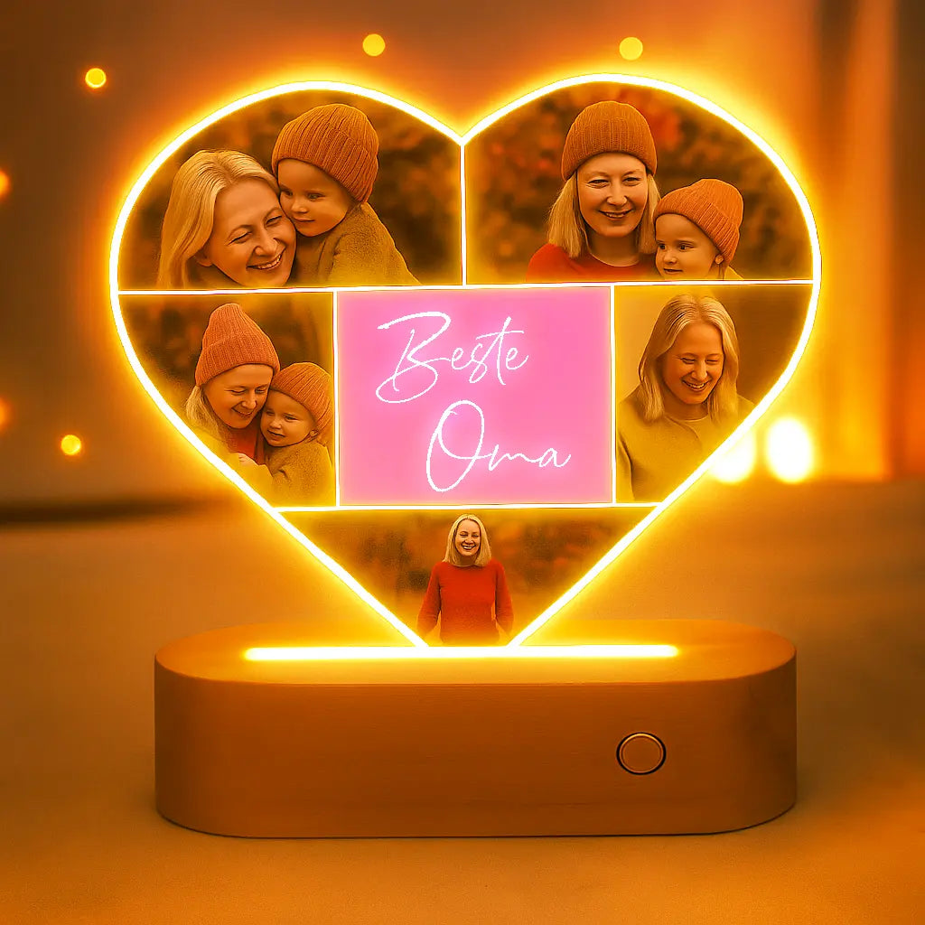 Personalisierte Herz-LED-Lampe aus Acrylglas "Fotocollage #6"