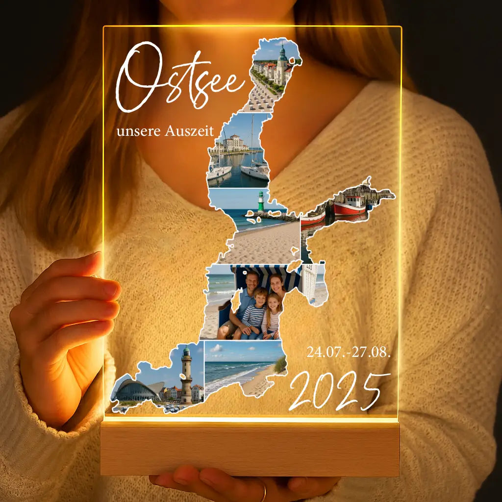 Personalisierte LED-Lampe aus Acrylglas "Unser Urlaub"
