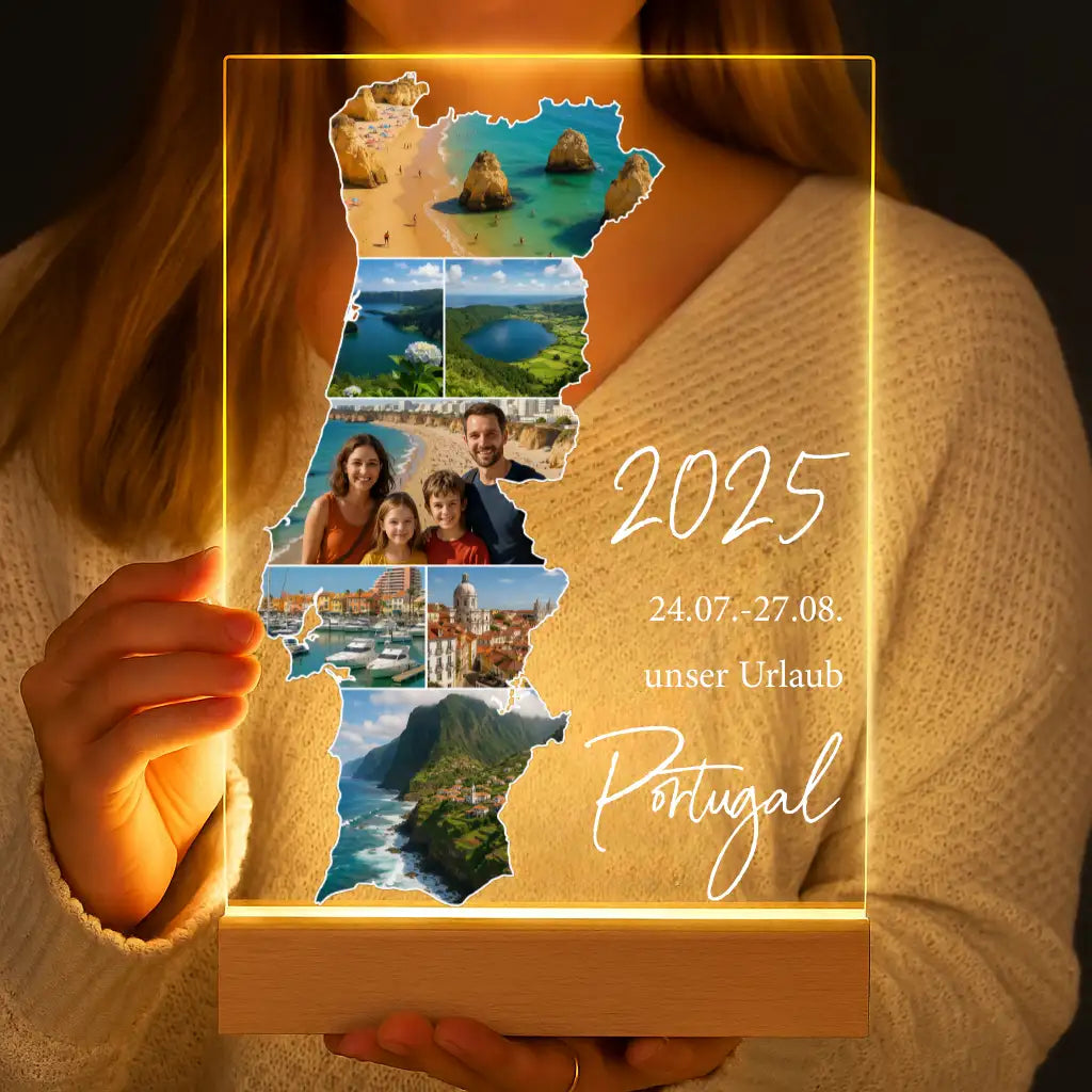 Personalisierte LED-Lampe aus Acrylglas "Unser Urlaub"