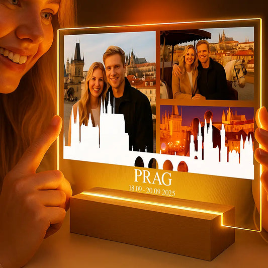 Personalisierte LED-Lampe aus Acrylglas "Unsere Städtereise"