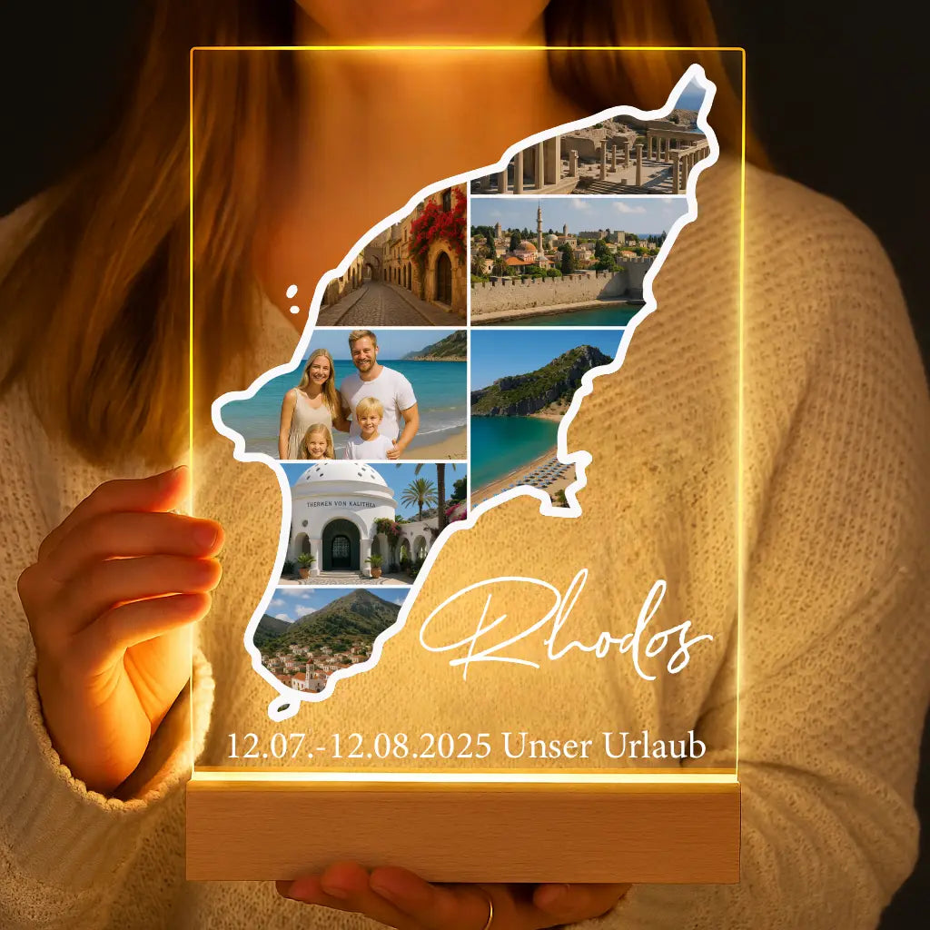 Personalisierte LED-Lampe aus Acrylglas "Unser Urlaub"